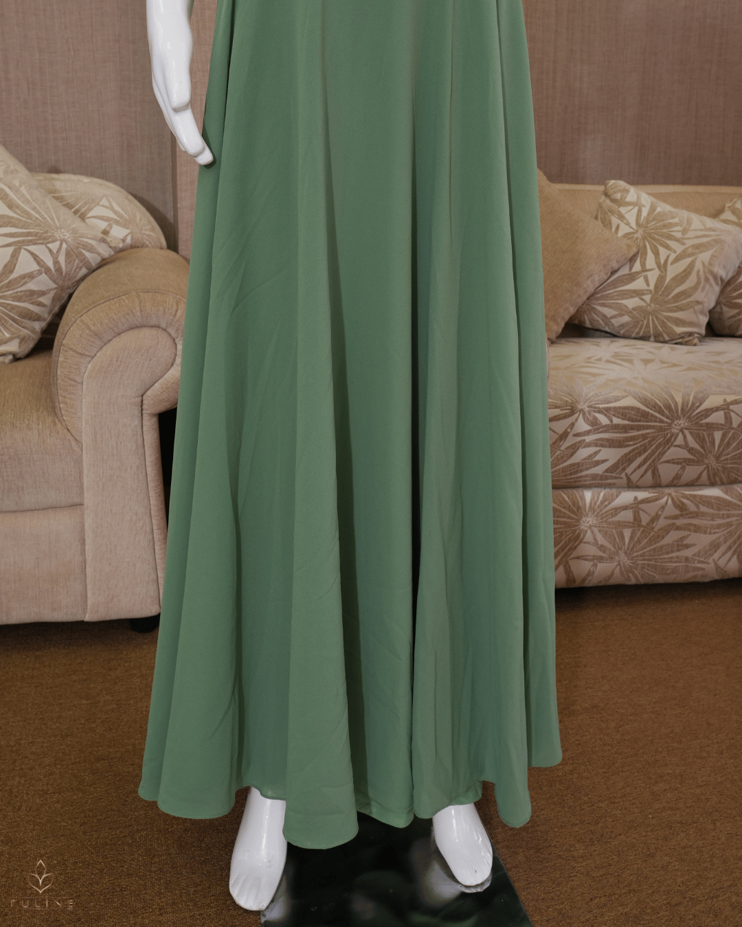 Chiffon Umbrella Gown with Yoke Draping – Granite Green - Product Code 10335