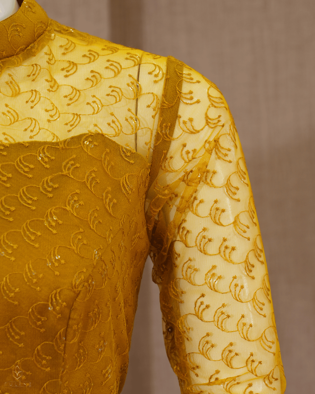Deep Amber Umbrella Gown in Chiffon with Pleated Worked Yoke - Product Code 10336