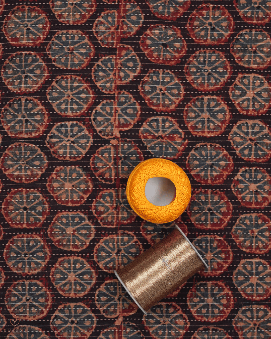 Cotton Ajrak Kantha Print - Brick Orange - Product Code 10073