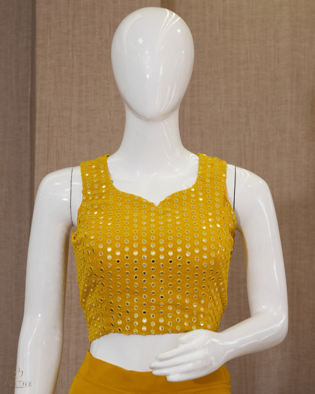 Chiffon Crop Top & Dhoti Skirt Set - Amber Yellow 10339