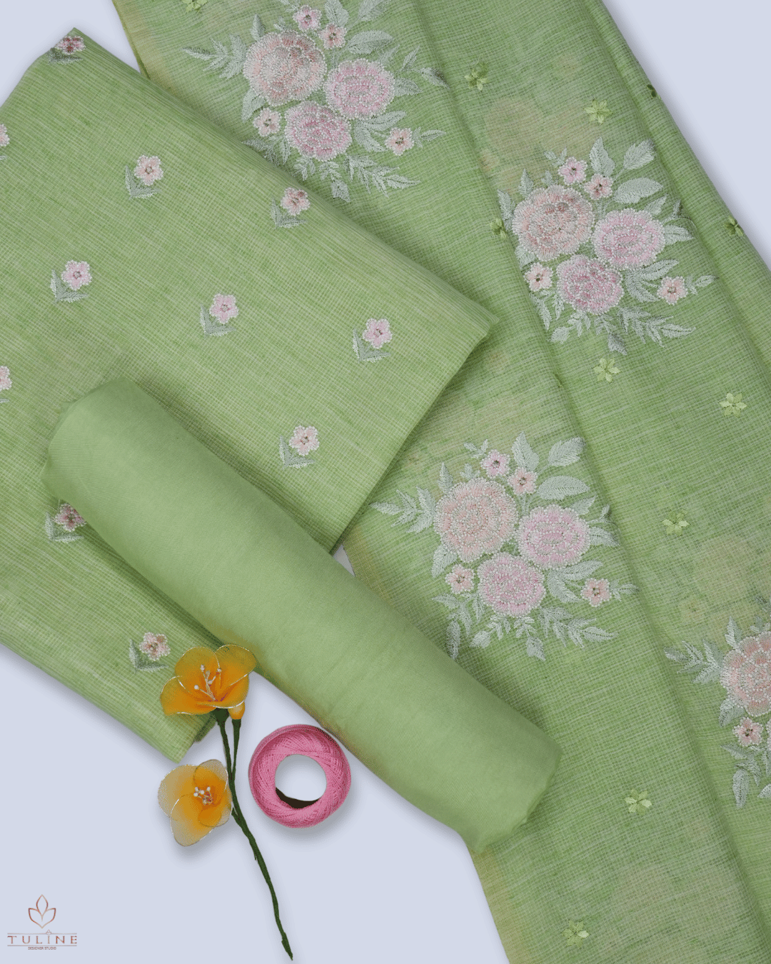 Net Cotton Churidar Material - Sage Green - Product Code 10021