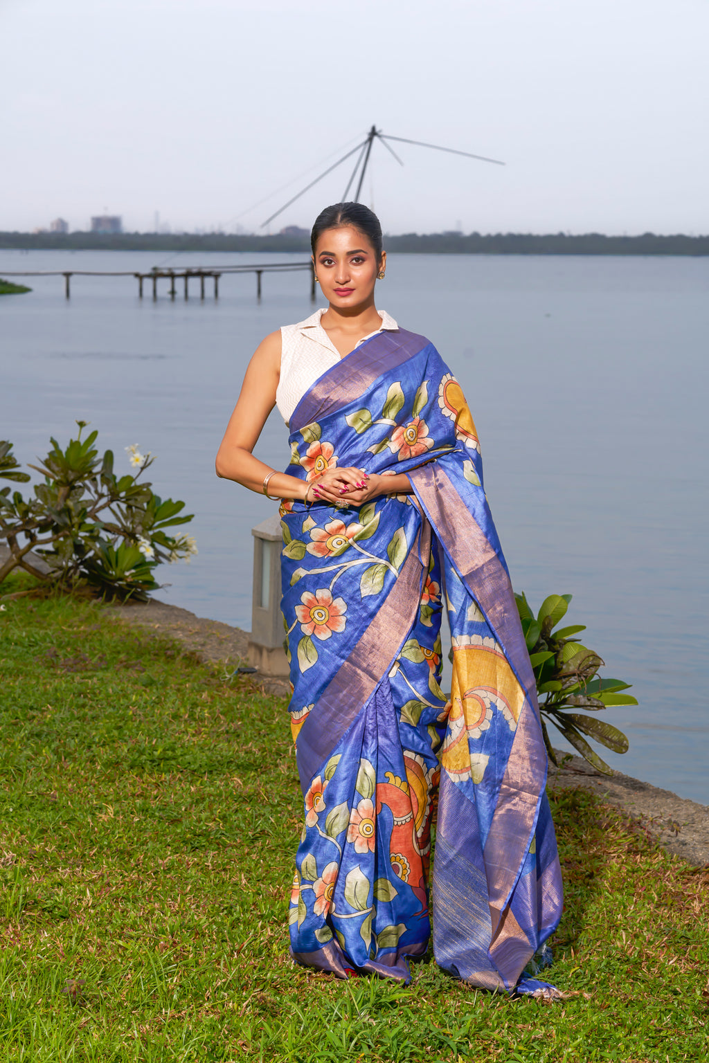 Royal Blue Tussar Silk Saree