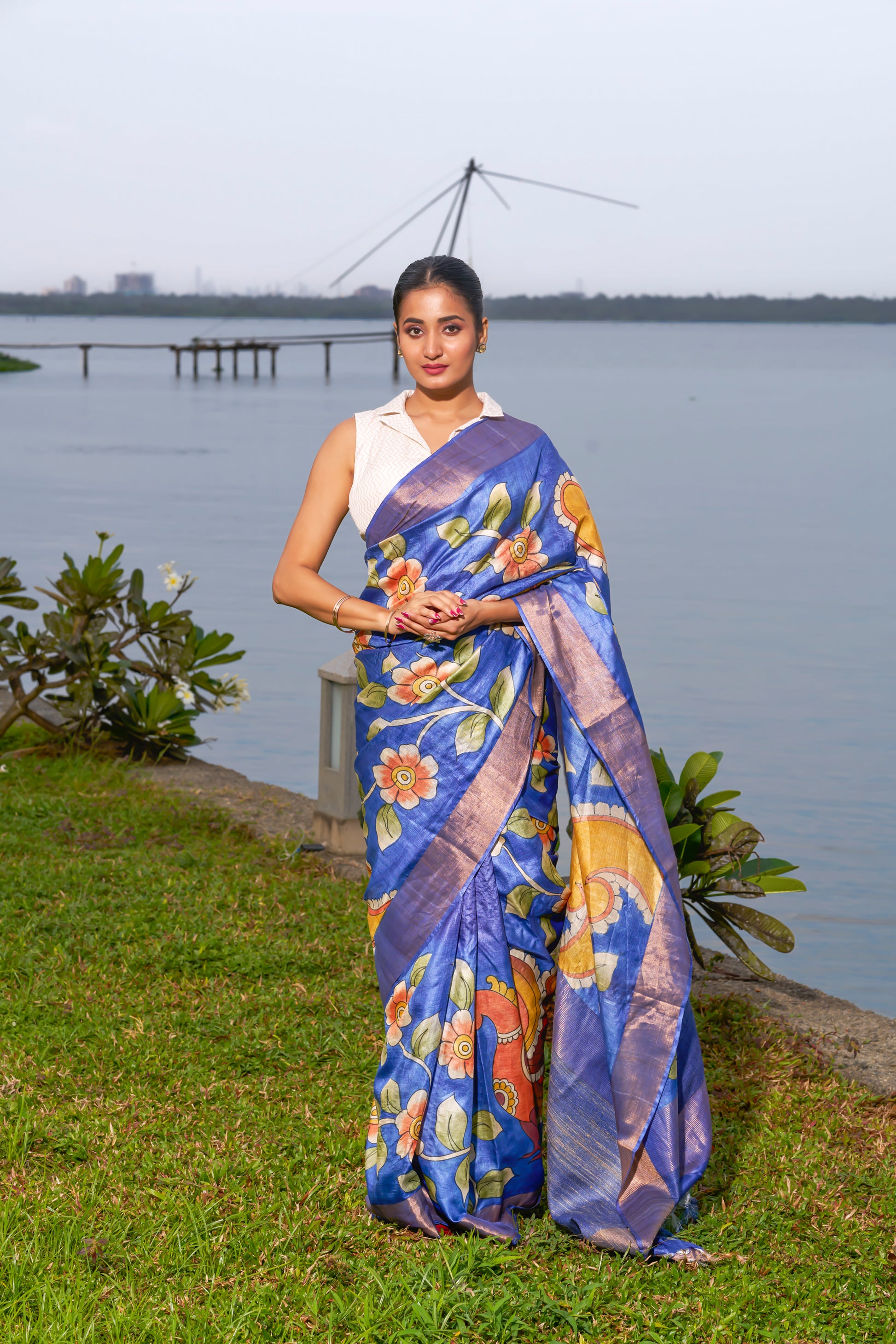 Royal Blue Tussar Silk Saree
