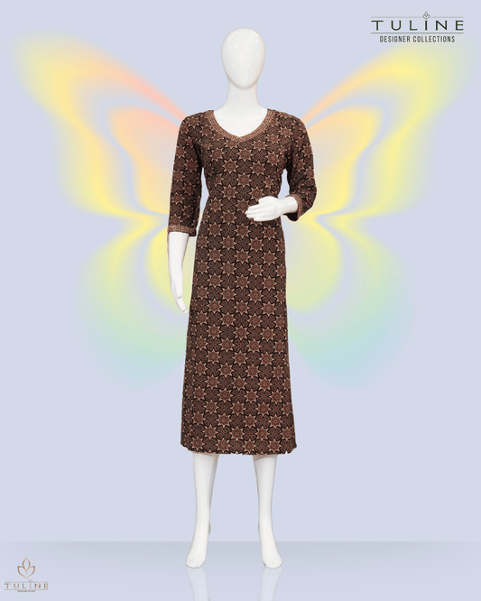Artisanal Ajrak Cotton A-Line Top - Brown  - Product Code 10342