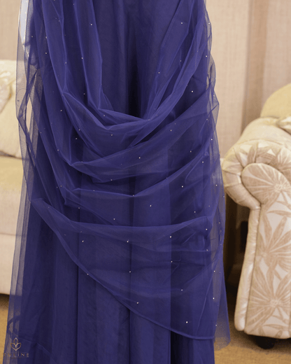 Sophisticated Navy Blue Net Crop Top Lehenga - Product Code 10298