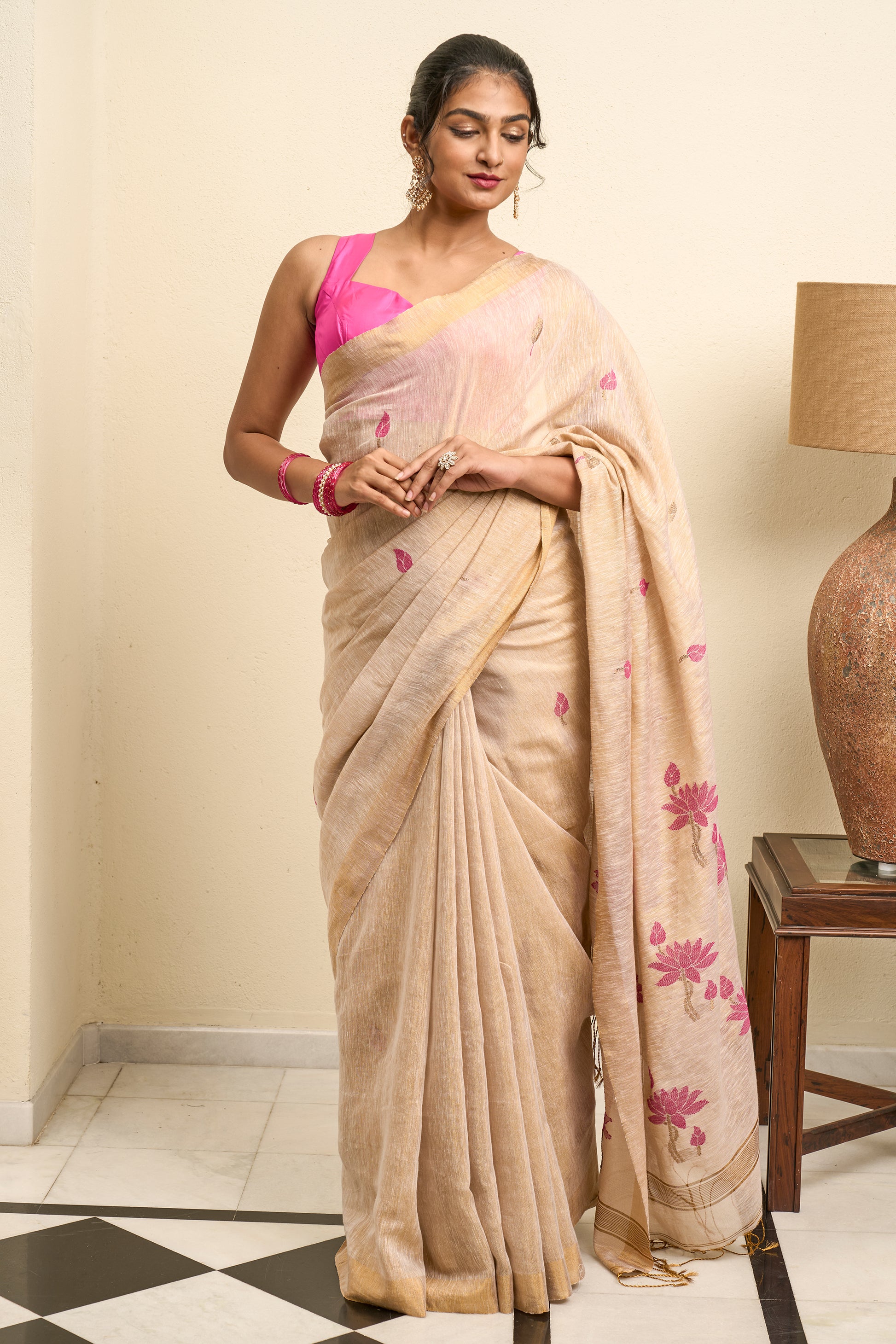 Light Mustard Yellow Chanderi Saree