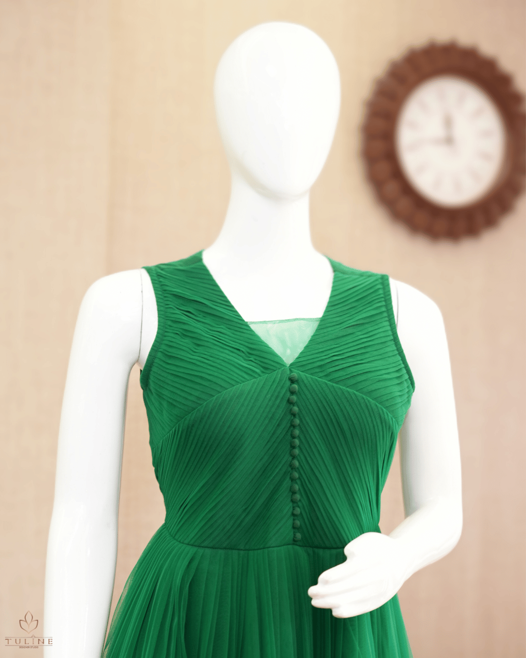 Elegant Green Net Gown with Pleated  and Sponge Ball Yoke - Product Code 10301