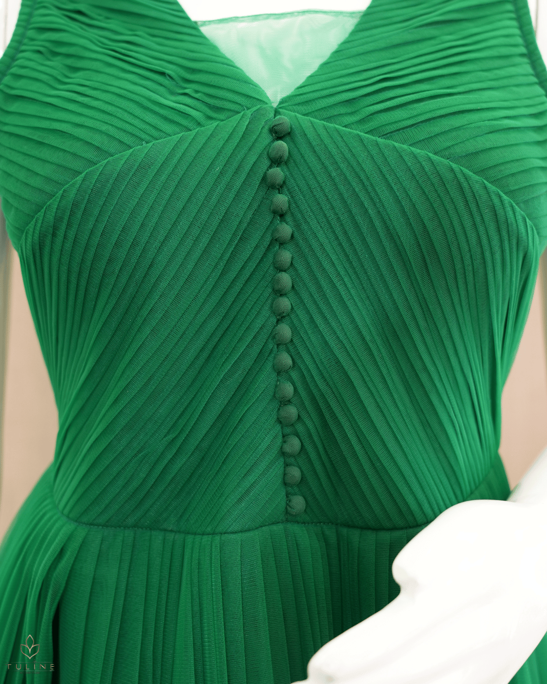 Elegant Green Net Gown with Pleated  and Sponge Ball Yoke - Product Code 10301