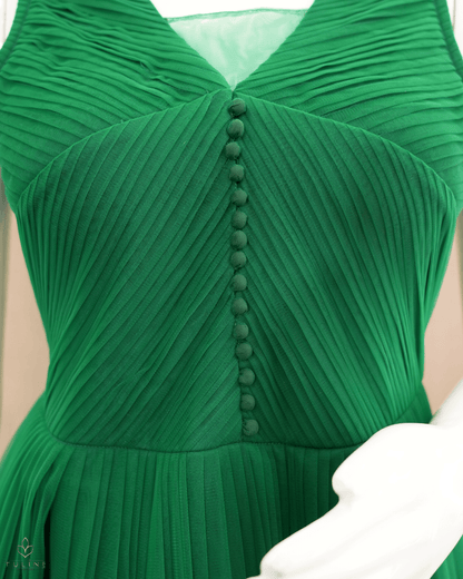 Elegant Green Net Gown with Pleated  and Sponge Ball Yoke - Product Code 10301
