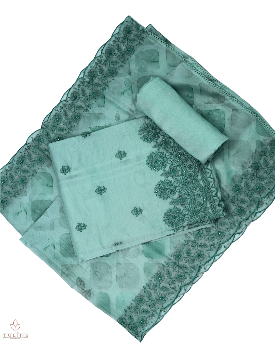 Organza Churidar Material - Pista Green -  Product Code 10002