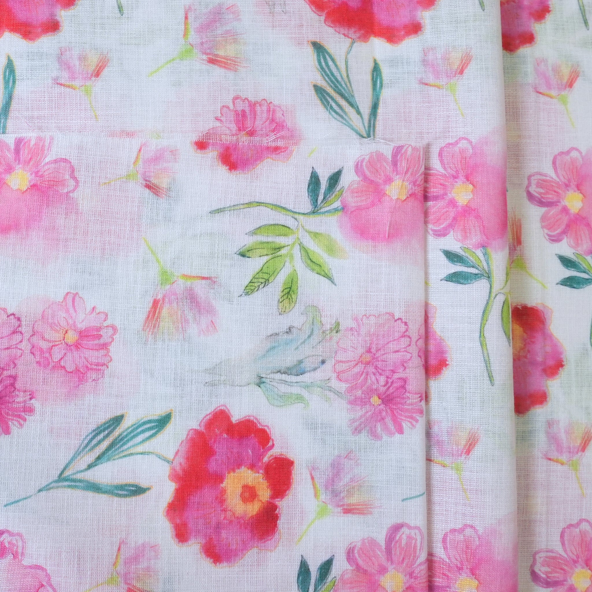 White & Pink Cotton Linen