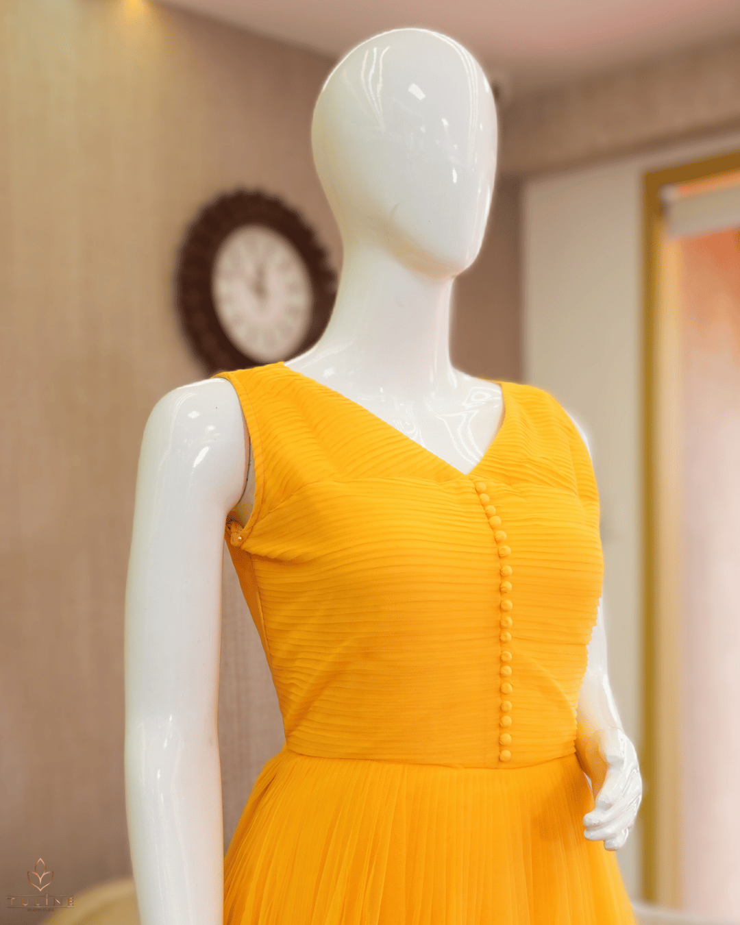 Flowing Yellow Net Gown with Sponge Ball Yoke - Product Code 10302