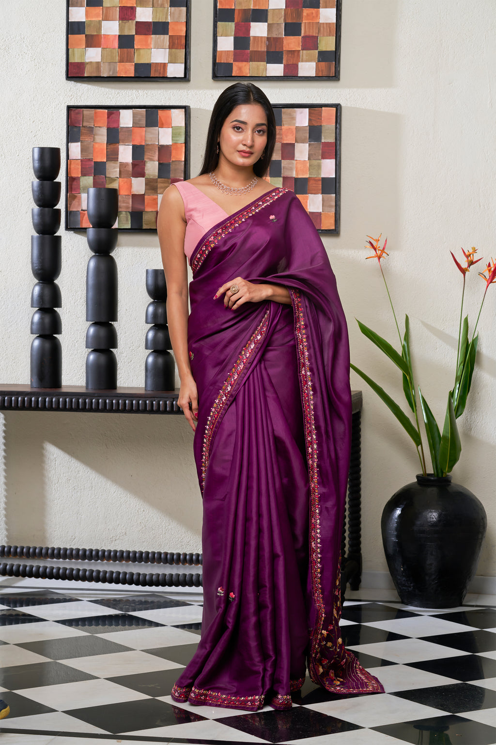 Plum Wine Tussar Silk Saree