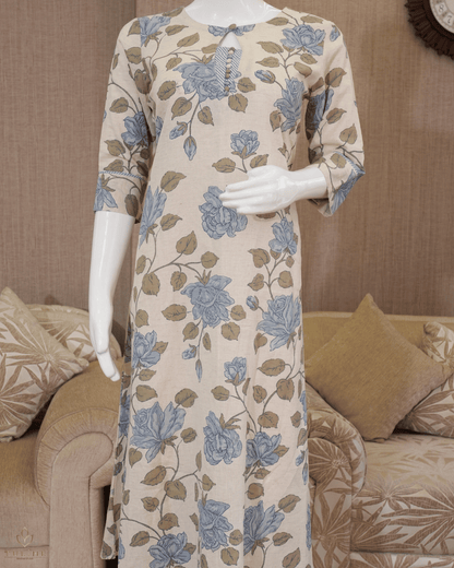 Elegant Floral A-Line Cotton Top - Ivory - Product Code 10343