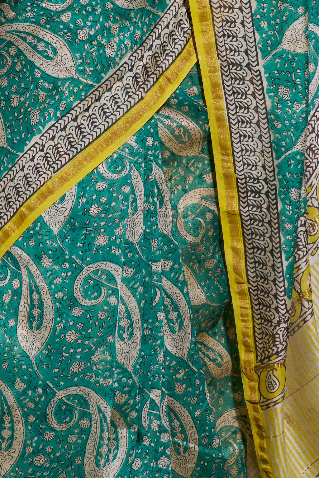 Emerald Green & Yellow Chanderi Saree