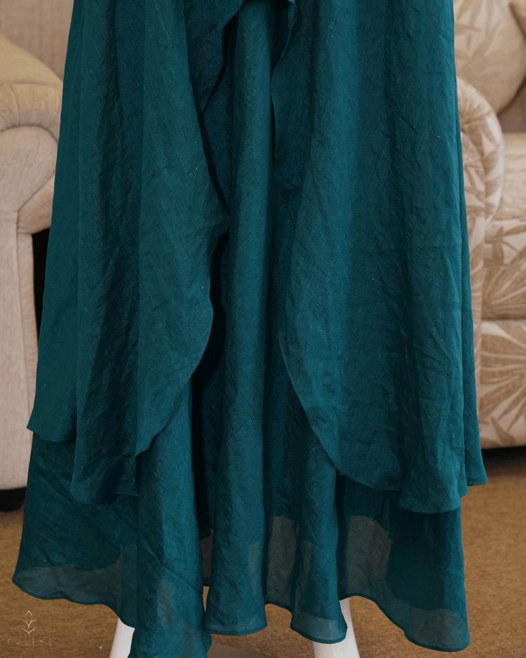 Teal Blue Umbrella Gown with Worked Yoke & Sleeves - Product Code 10304