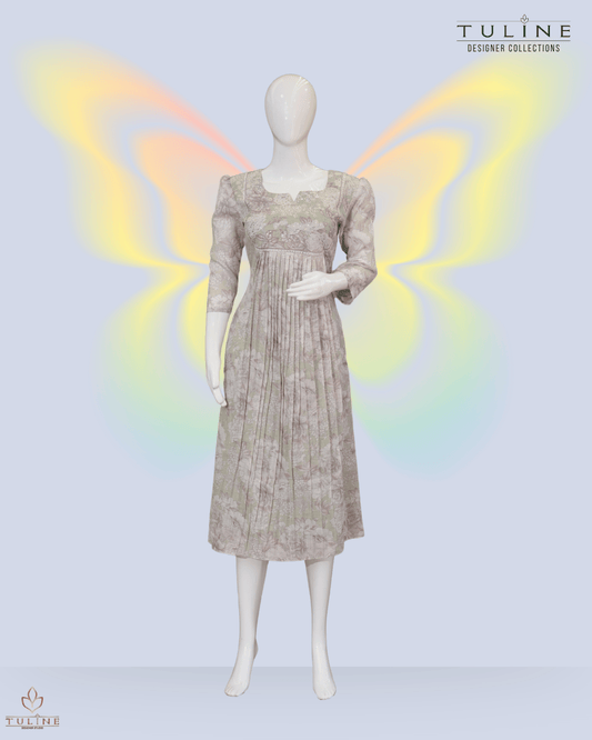 Granite Green Pleated Top in Linen with Light Pinkish Rose Floral Print - Product Code 10349