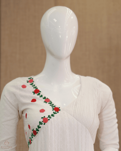 Elegant A-Line Georgette Top in Light Warm Grey with Floral Detailing - Product Code 10307