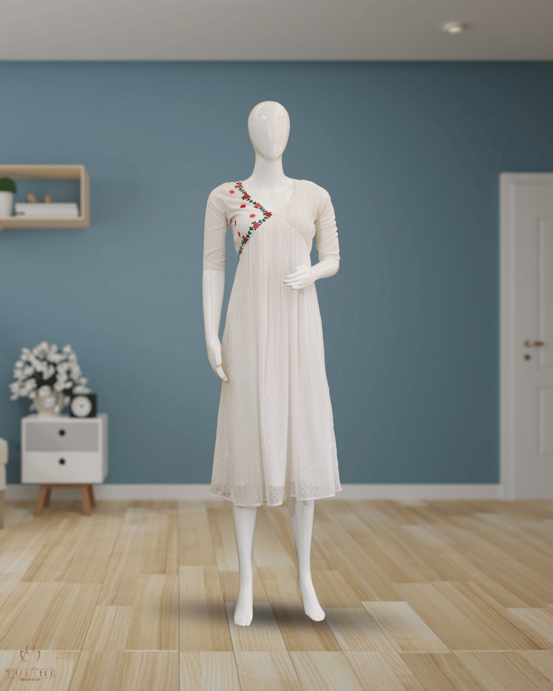 Elegant A-Line Georgette Top in Light Warm Grey with Floral Detailing - Product Code 10307