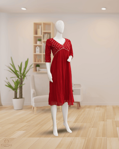Bright Red Georgette Top with Sequin Yoke &amp; Aliya Cut Design - Product Code 10308
