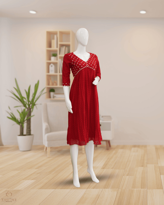 Bright Red Georgette Top with Sequin Yoke &amp; Aliya Cut Design - Product Code 10308