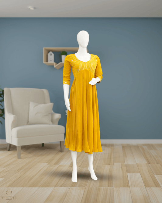 Chiffon A-Line Top with Shell Embroidery &amp; Knife Pleats - Product Code 10309