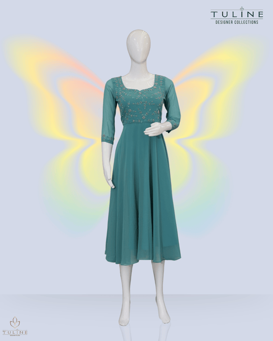 Anarkali in Light Teal Blue Chiffon - Product Code 10331