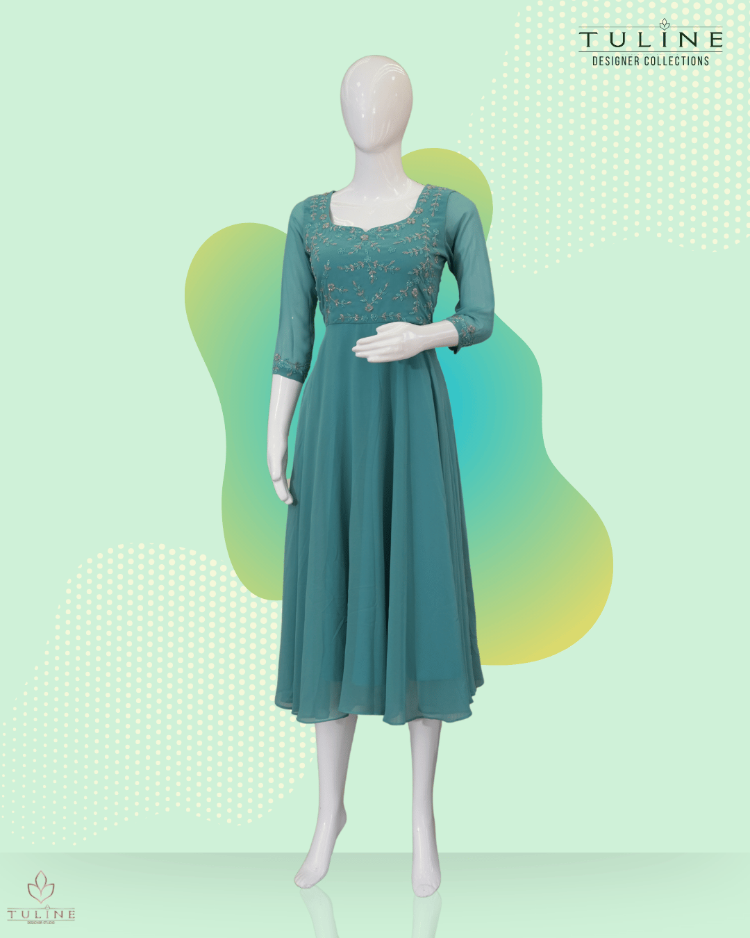 Anarkali in Light Teal Blue Chiffon - Product Code 10331