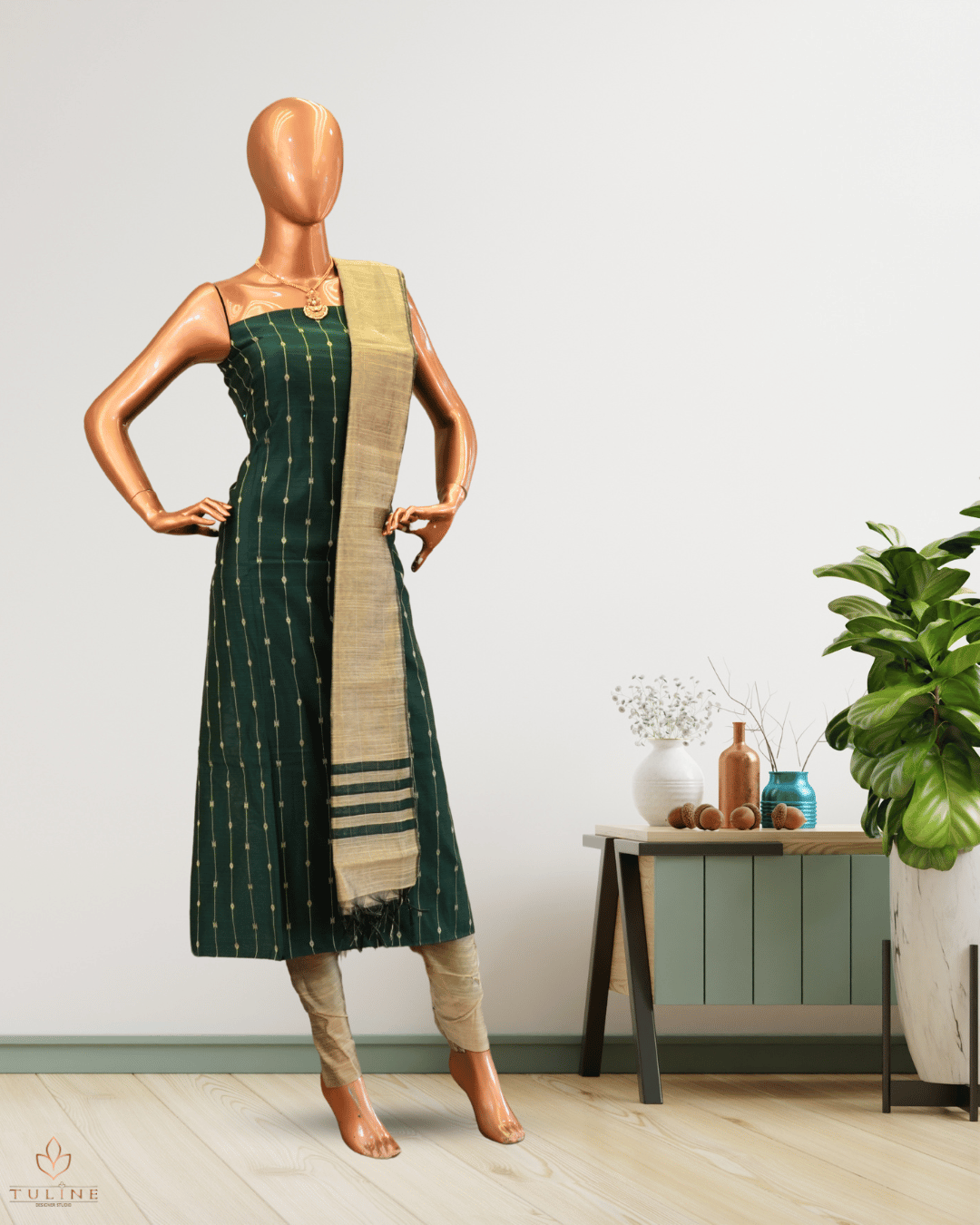 Cotton Churidar Set - Dark Green - Product Code : 10009