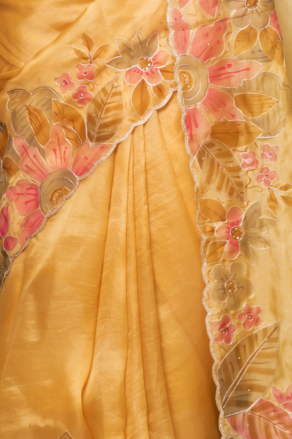 Baby Pink & Yellow Organza Silk Saree