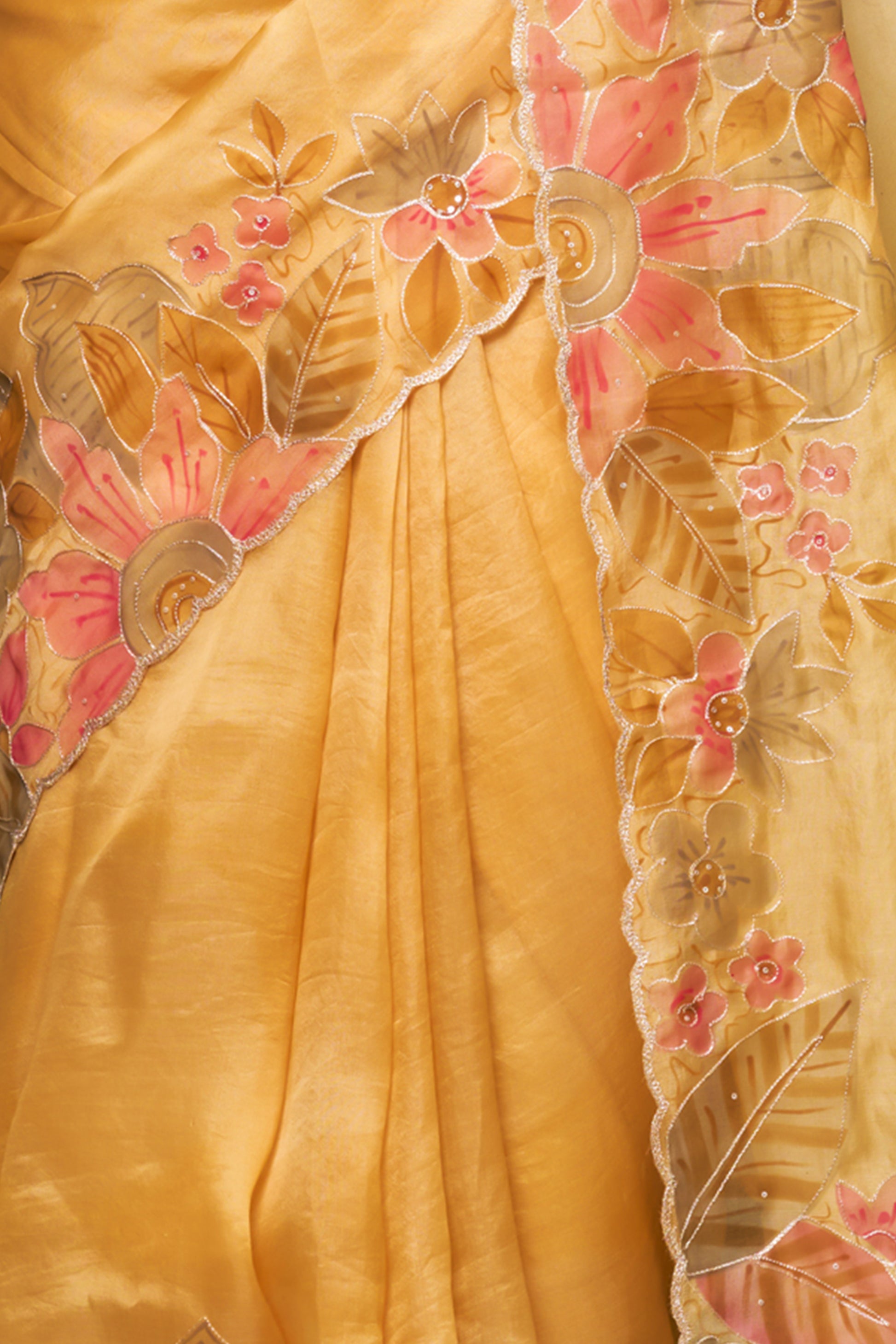 Baby Pink & Yellow Organza Silk Saree