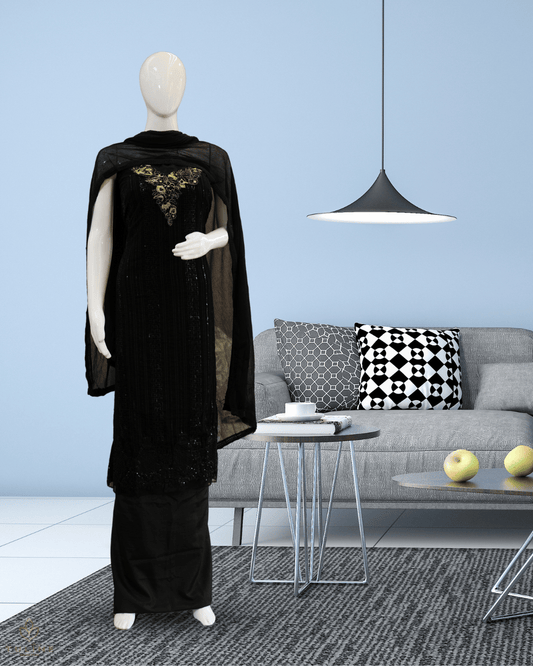 Chiffon Churidar Material - Black - Product Code 10220