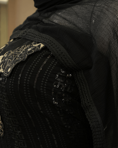 Chiffon Churidar Material - Black - Product Code 10220