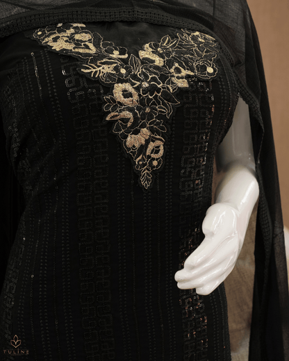 Chiffon Churidar Material - Black - Product Code 10220