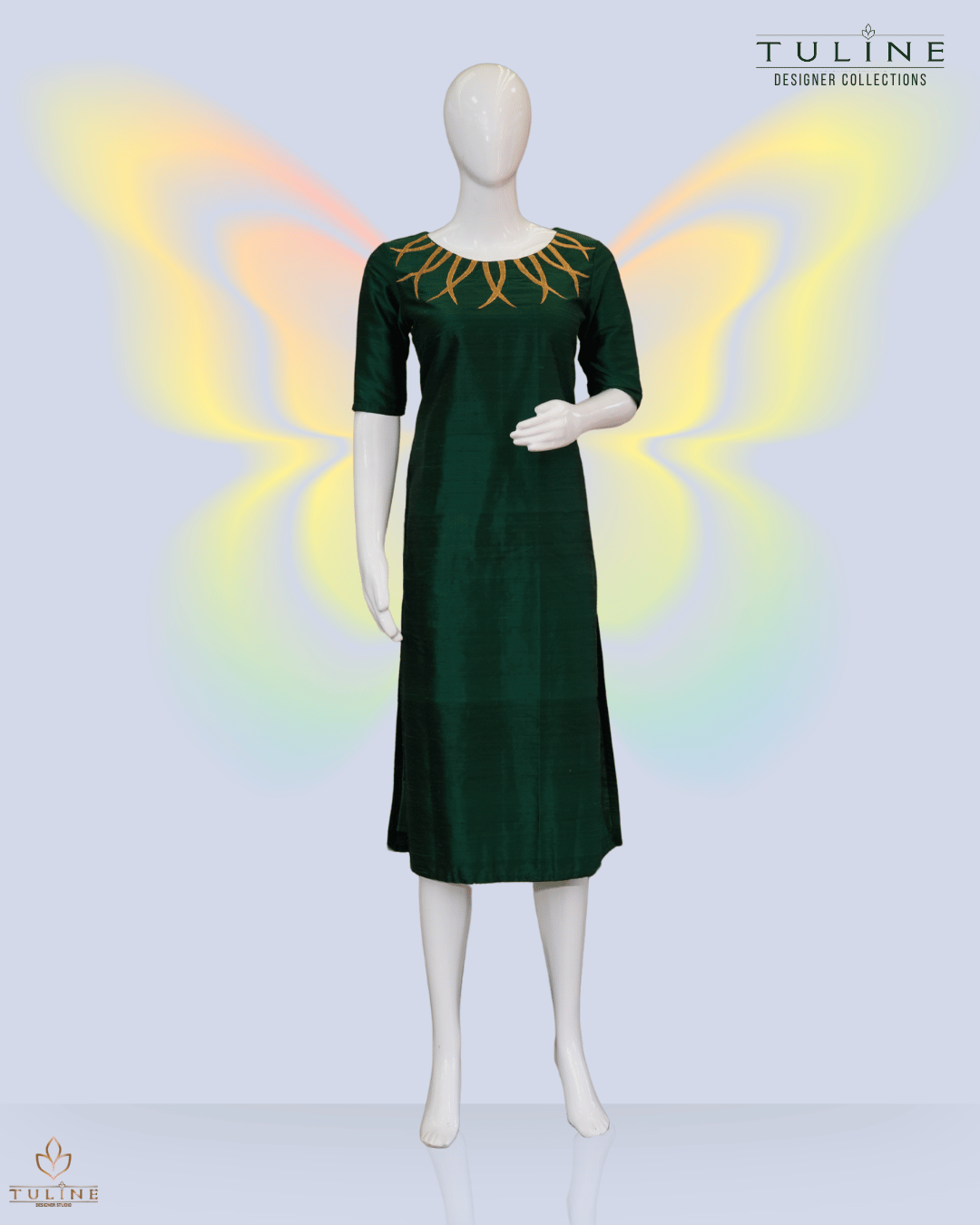 Slitted Top – Raw Silk with Golden Machine Embroidery - Product Code 10353