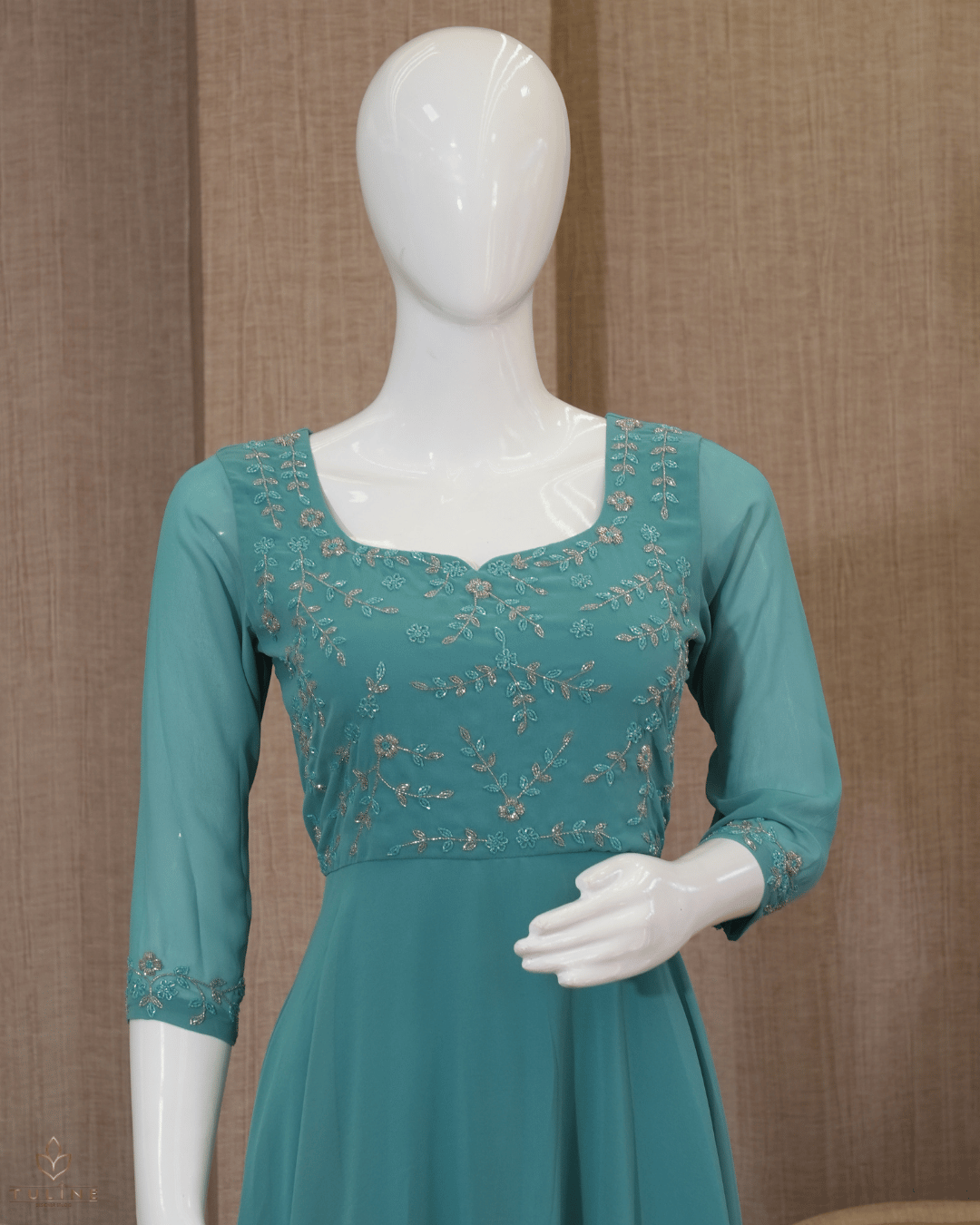 Anarkali in Light Teal Blue Chiffon - Product Code 10331