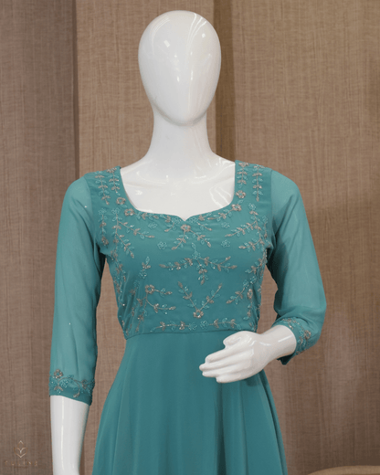 Anarkali in Light Teal Blue Chiffon - Product Code 10331