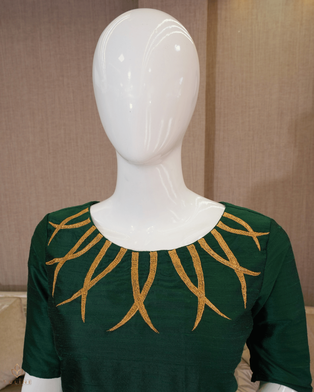 Slitted Top – Raw Silk with Golden Machine Embroidery - Product Code 10353