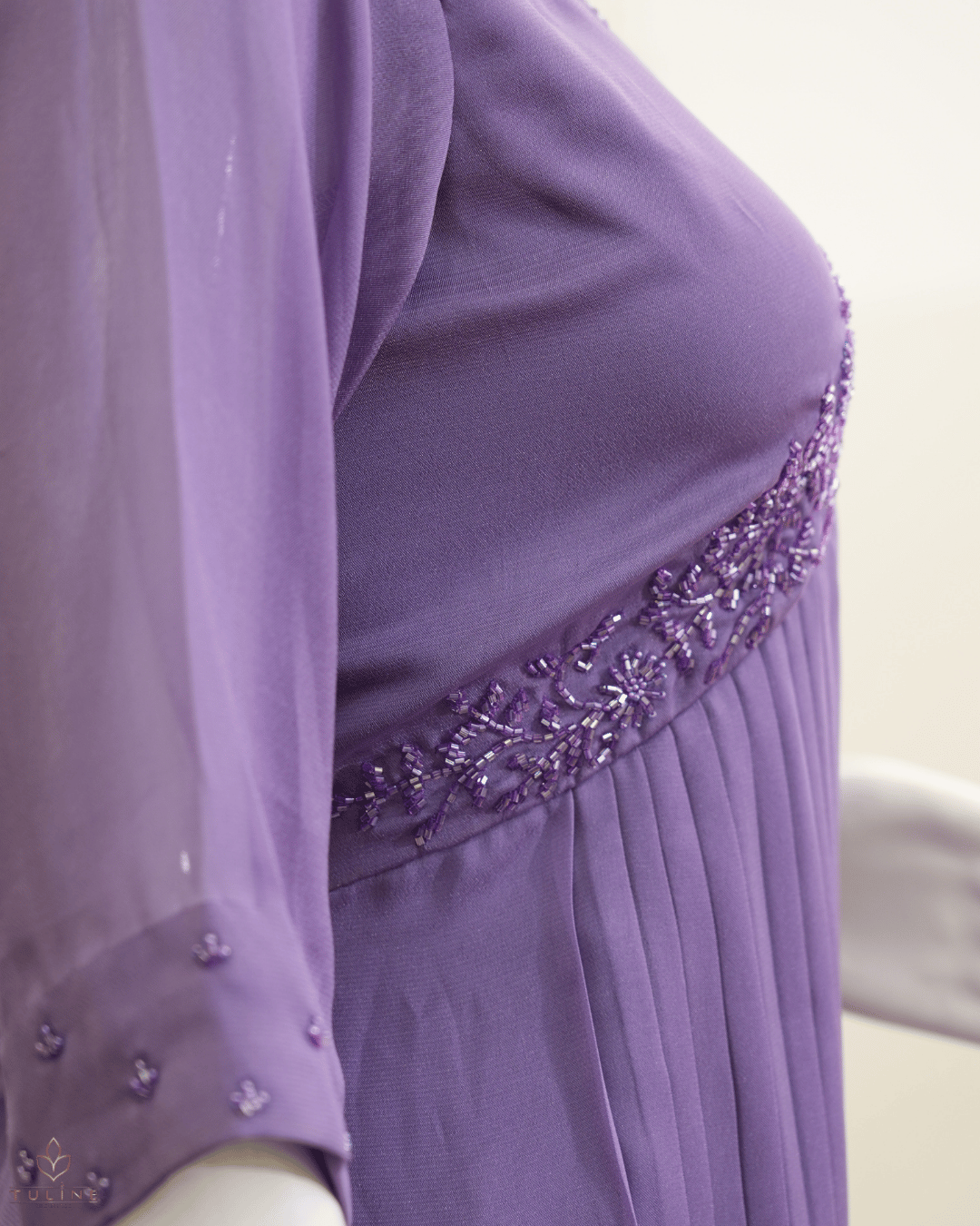 Beaded Yoke Deep Lavender Chiffon Glazing Aliya Top - Product Code 10313