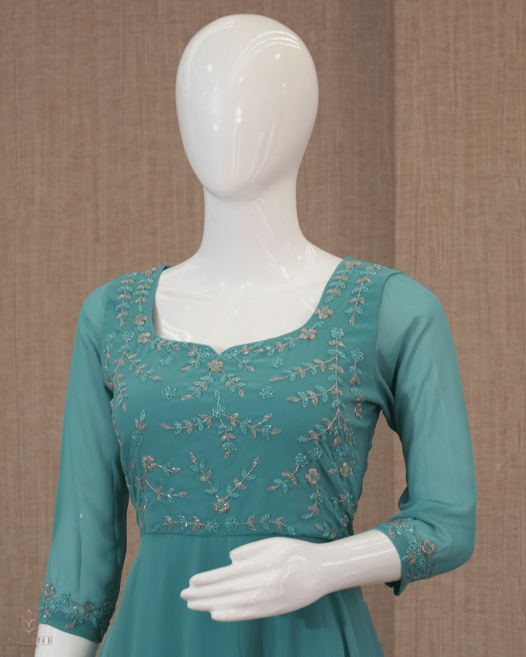 Anarkali in Light Teal Blue Chiffon - Product Code 10331