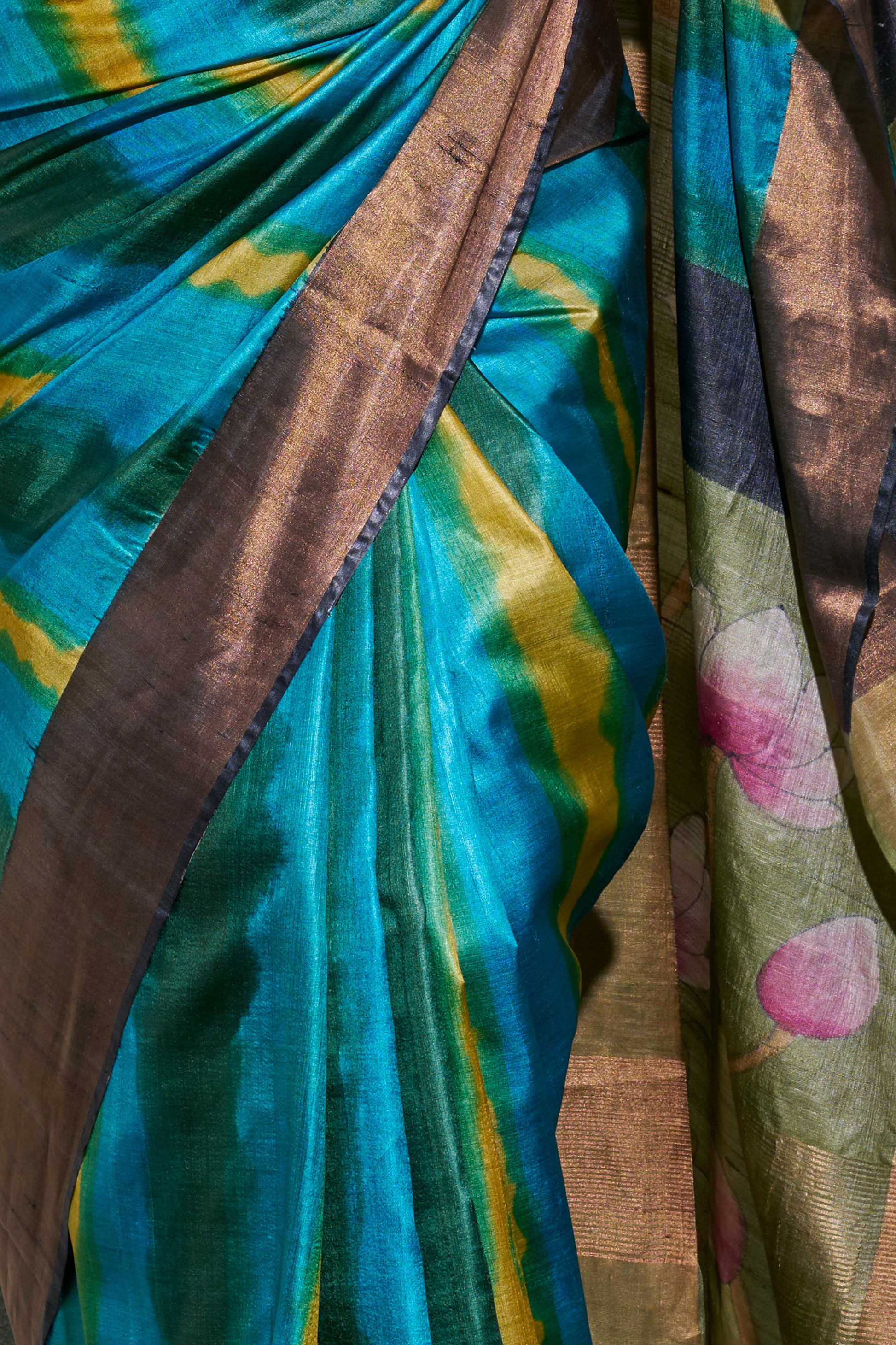 Turquoise Blue Tussar Silk Saree