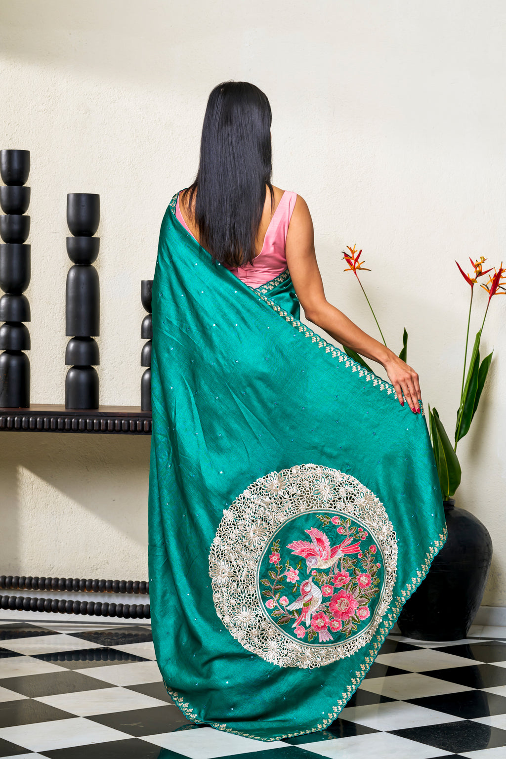 Emarald Green Tussar Silk Saree