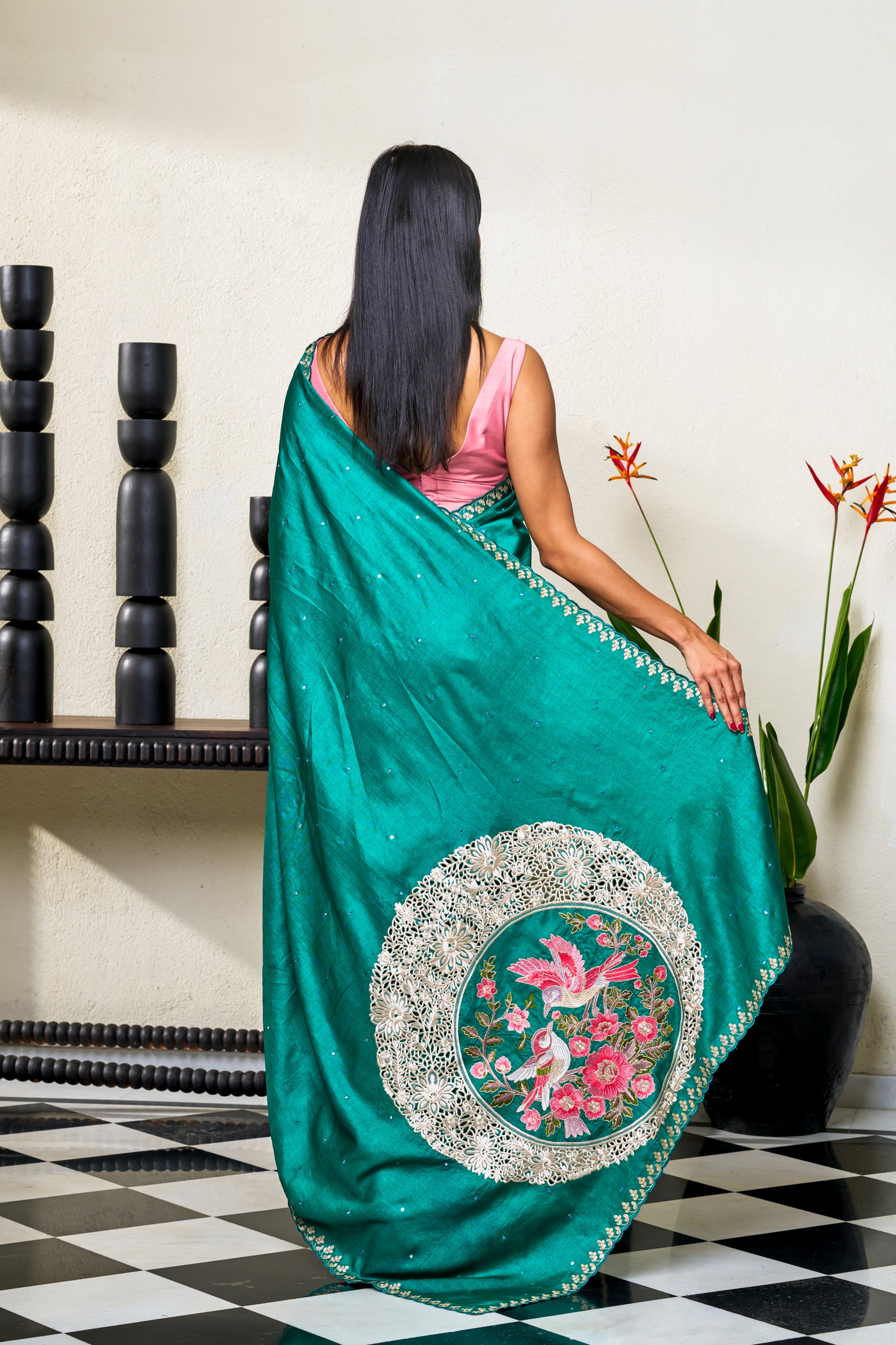 Emarald Green Tussar Silk Saree
