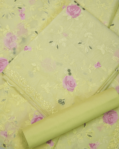 Organza Churidar Material - Lemon Yellow Colour- Product Code 10004