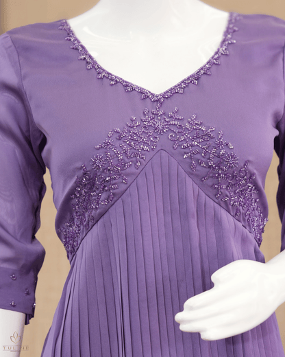 Beaded Yoke Deep Lavender Chiffon Glazing Aliya Top - Product Code 10313