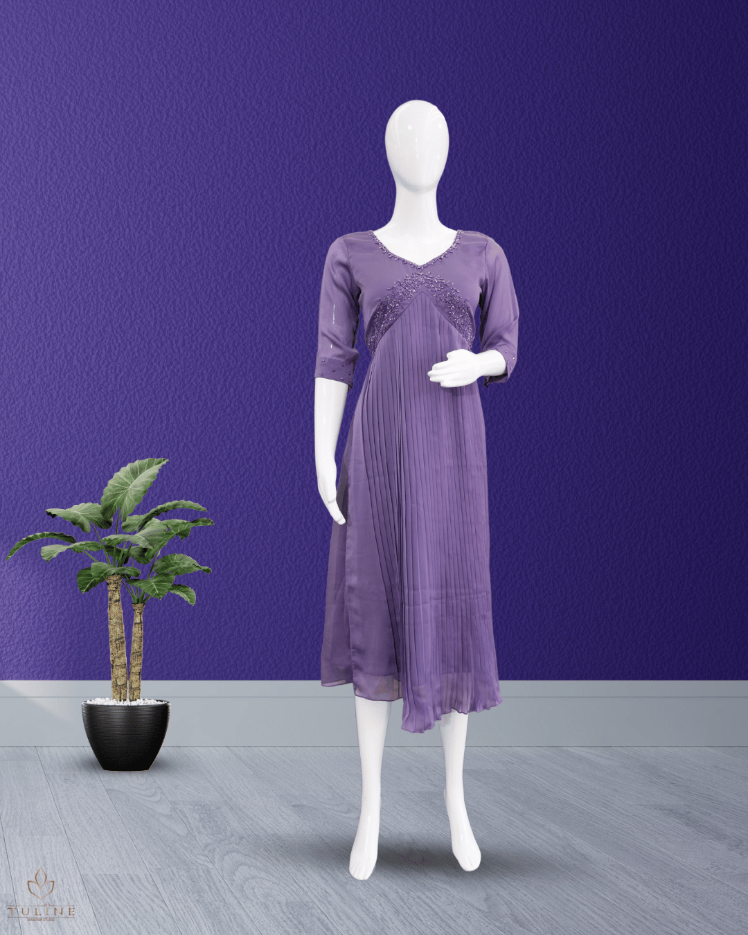 Beaded Yoke Deep Lavender Chiffon Glazing Aliya Top - Product Code 10313