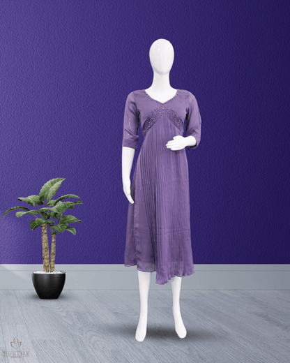 Beaded Yoke Deep Lavender Chiffon Glazing Aliya Top - Product Code 10313