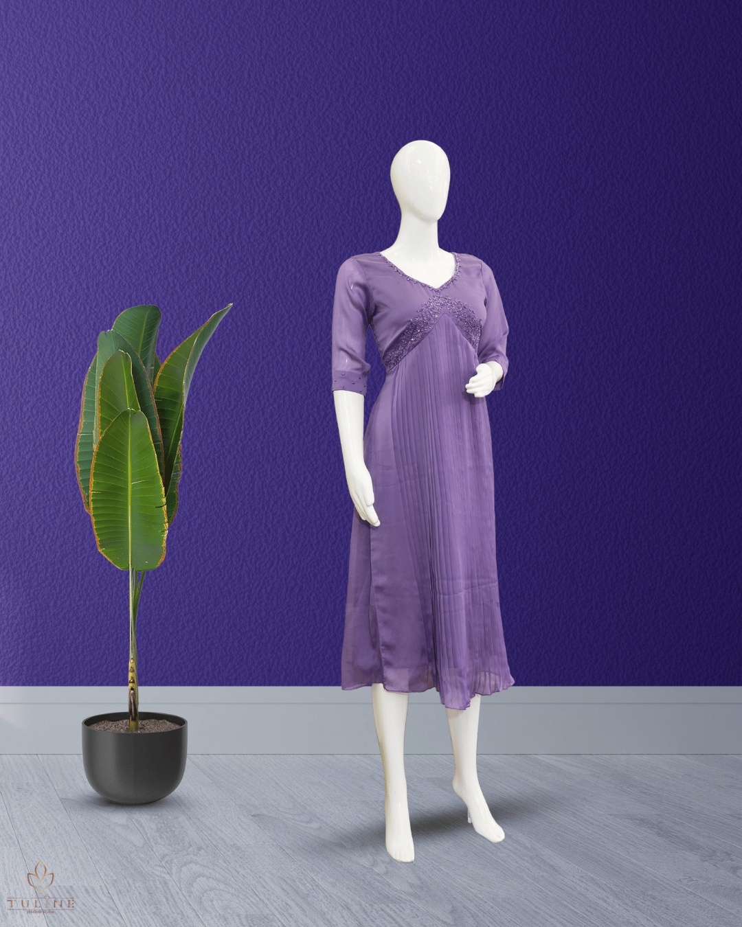 Beaded Yoke Deep Lavender Chiffon Glazing Aliya Top - Product Code 10313
