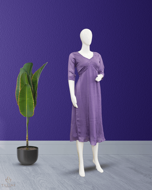 Beaded Yoke Deep Lavender Chiffon Glazing Aliya Top - Product Code 10313