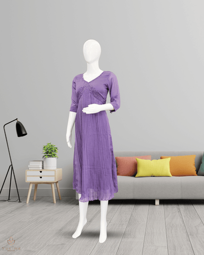 Beaded Yoke Deep Lavender Chiffon Glazing Aliya Top - Product Code 10313